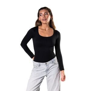 Heyshape Long Sleeve Thong Bodysuit in Black, Size L, Shapewear